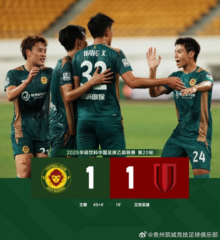 FULL TIME——中乙預賽階段第20輪，貴州筑城競技1-1成都蓉城B隊