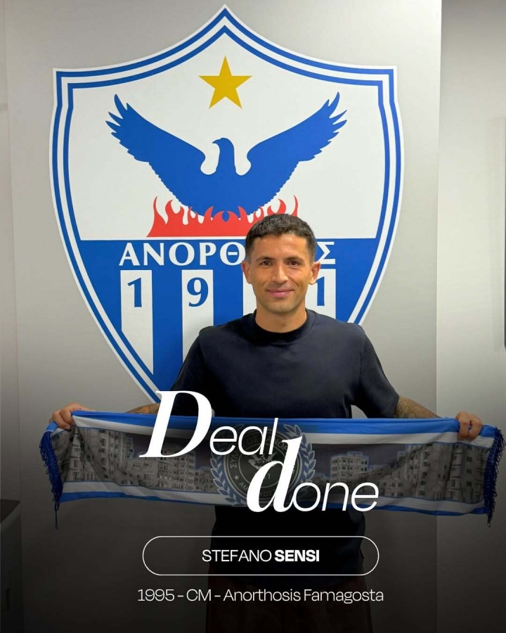 30歲國米舊將森西赴塞浦路斯，自由身加盟阿諾索西斯