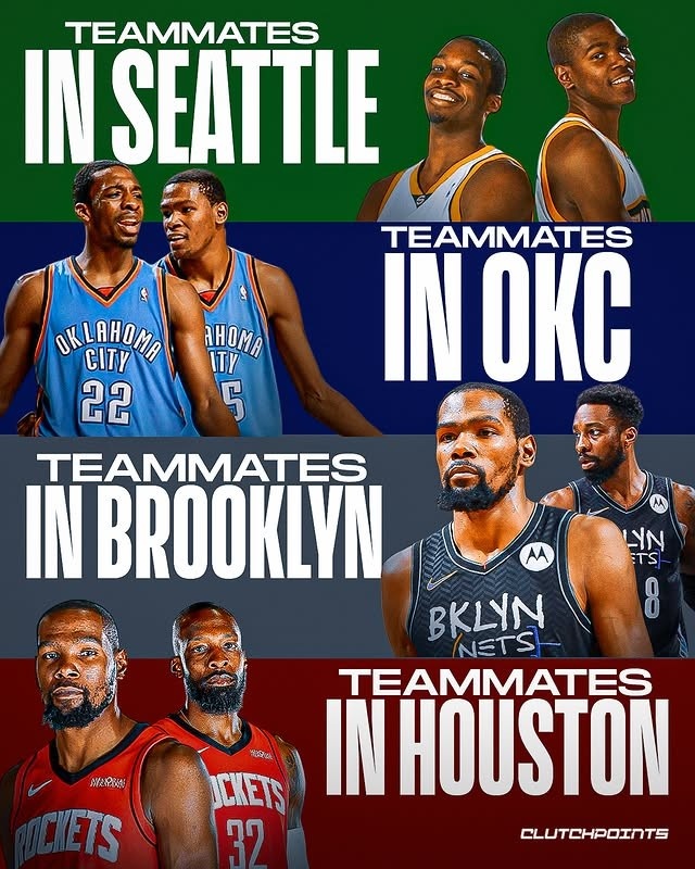 從超音速到雷霆到籃網再到火箭 KD和杰夫-格林再次成為隊友