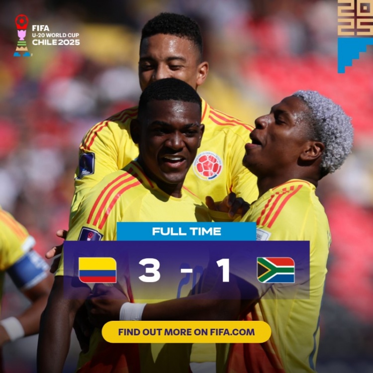 世青賽：哥倫比亞U20以3-1擊敗南非U20，晉級8強(qiáng)