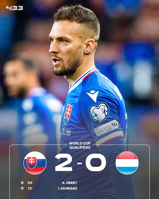 世預賽-斯洛伐克2-0盧森堡，與德國同積9分但因凈勝球劣勢排在第2